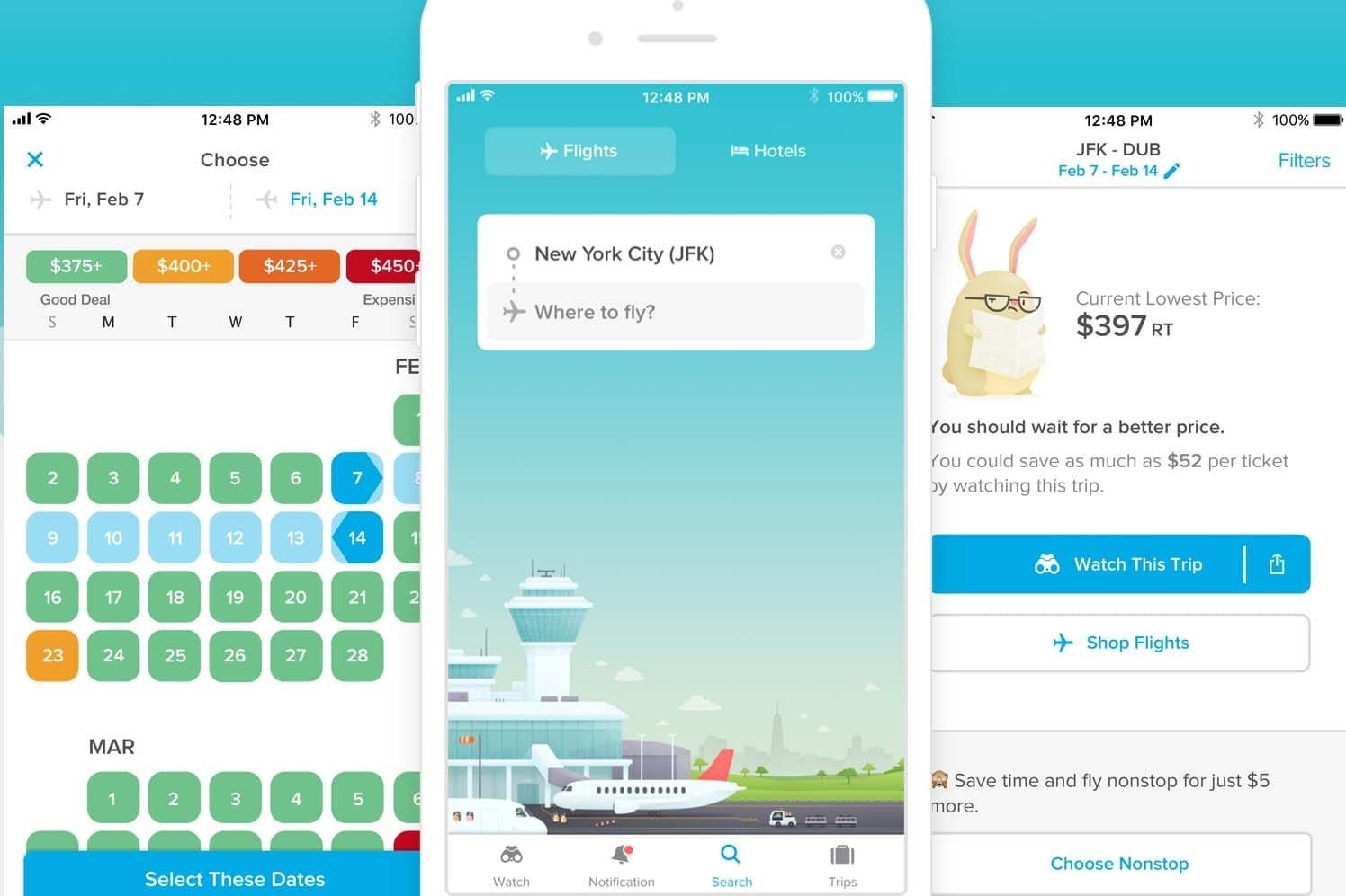 Hopper app features and booking app preview.