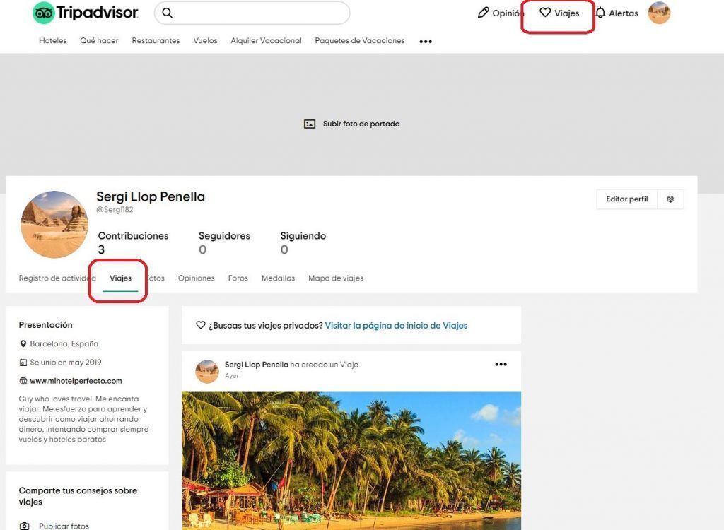 Como crear un viaje en TripAdvisor