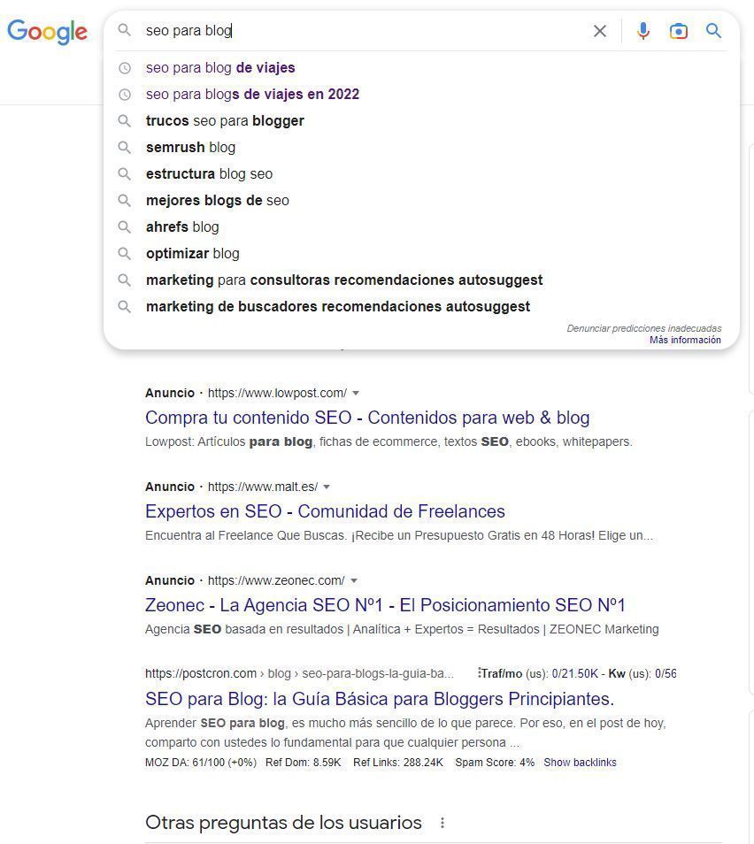 seo para blog de viajes palabras clave