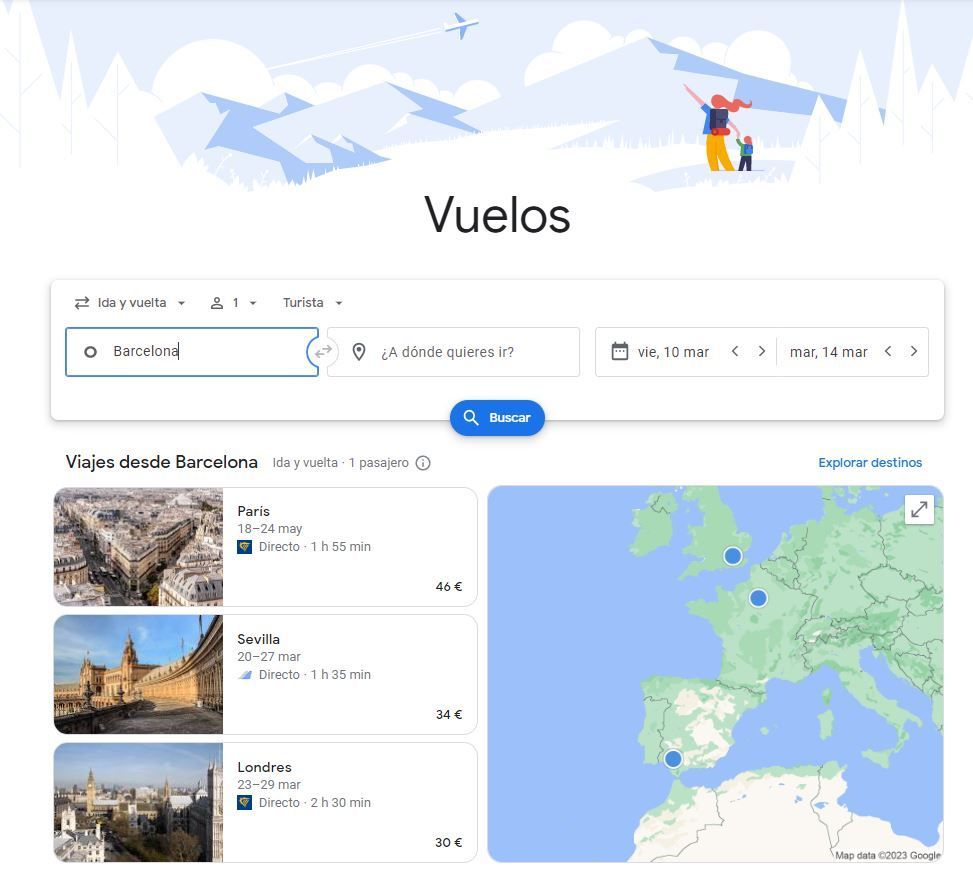 select destinations google flights
